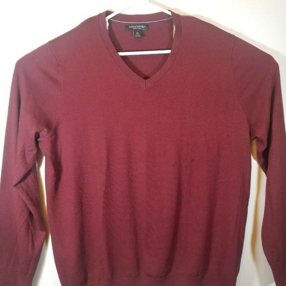 Banana Republic Mens XL Burgandy Pullover V Neck Luxury Blend LS Sweater